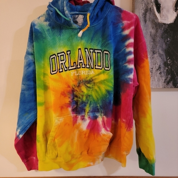 Exist Tops - Exist Tye Dye Orlando Florida Hoodie, Size L with Kangaroo Pocket